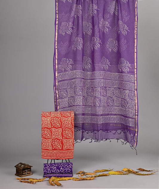 Pure Cotton Hand Block Print Suit With Kota Doriya Dupatta
