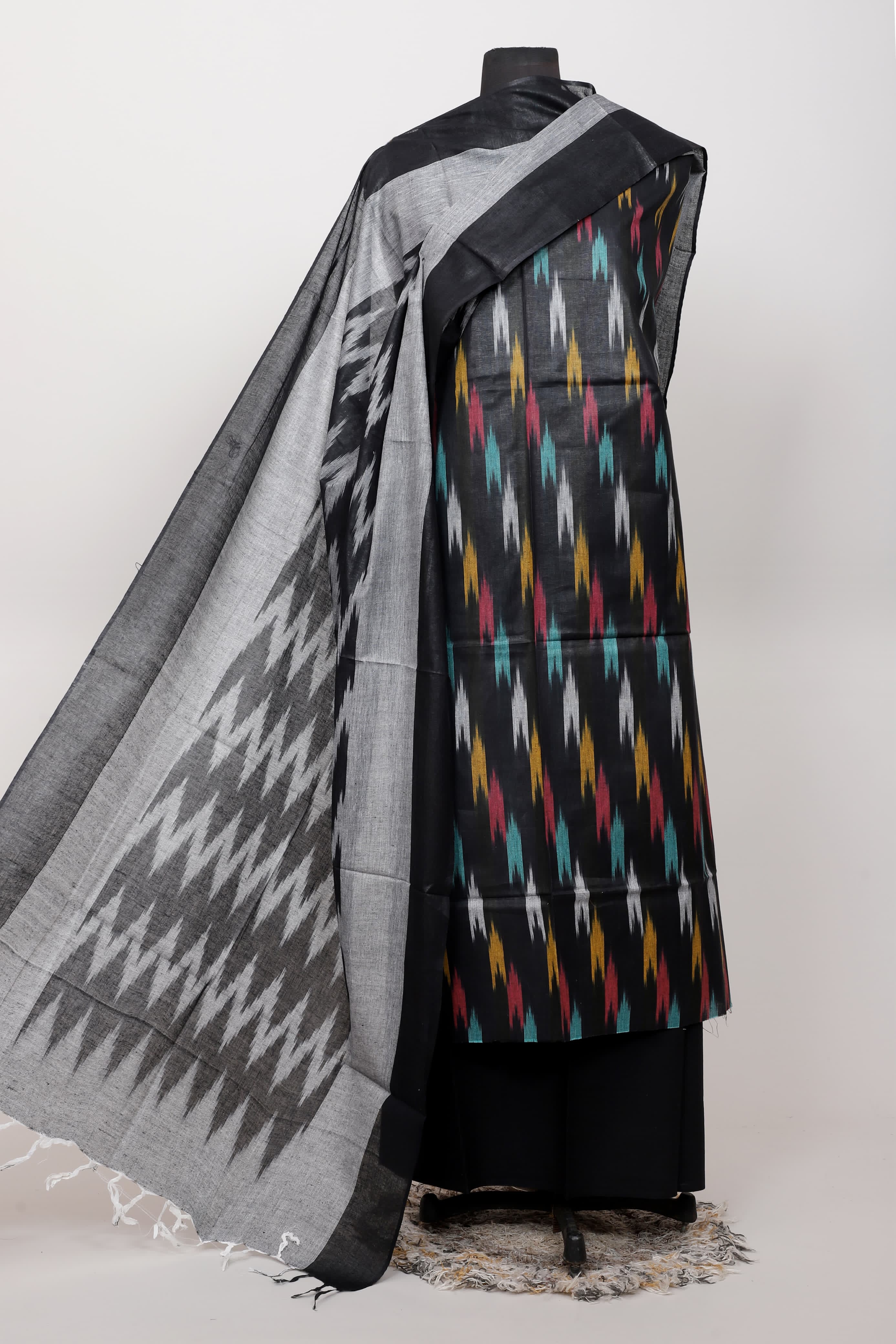 Pure  ikkat Cotton Unstitched Suit With Dupatta