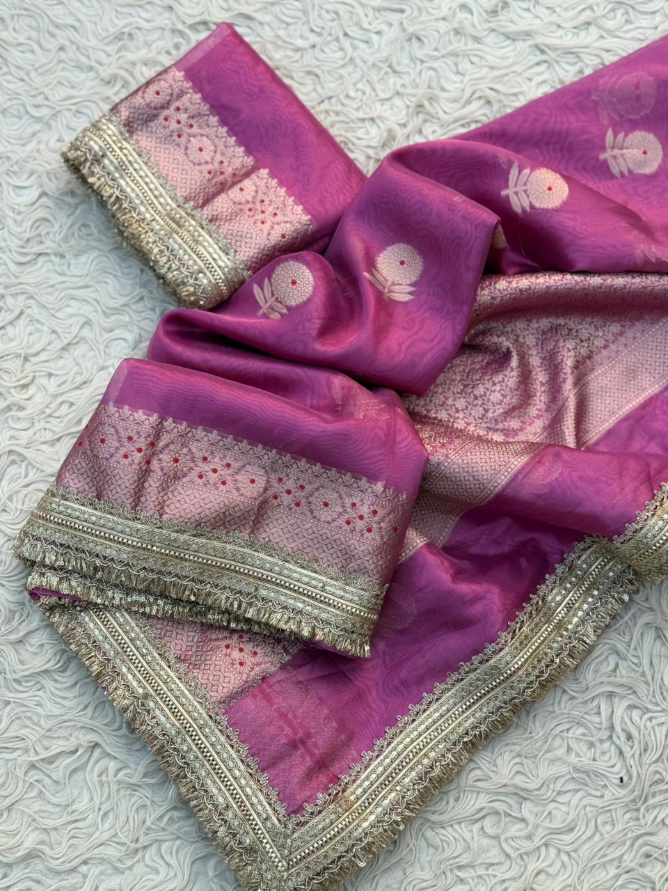 Banarasi Tissue Silk Saree With lace work border