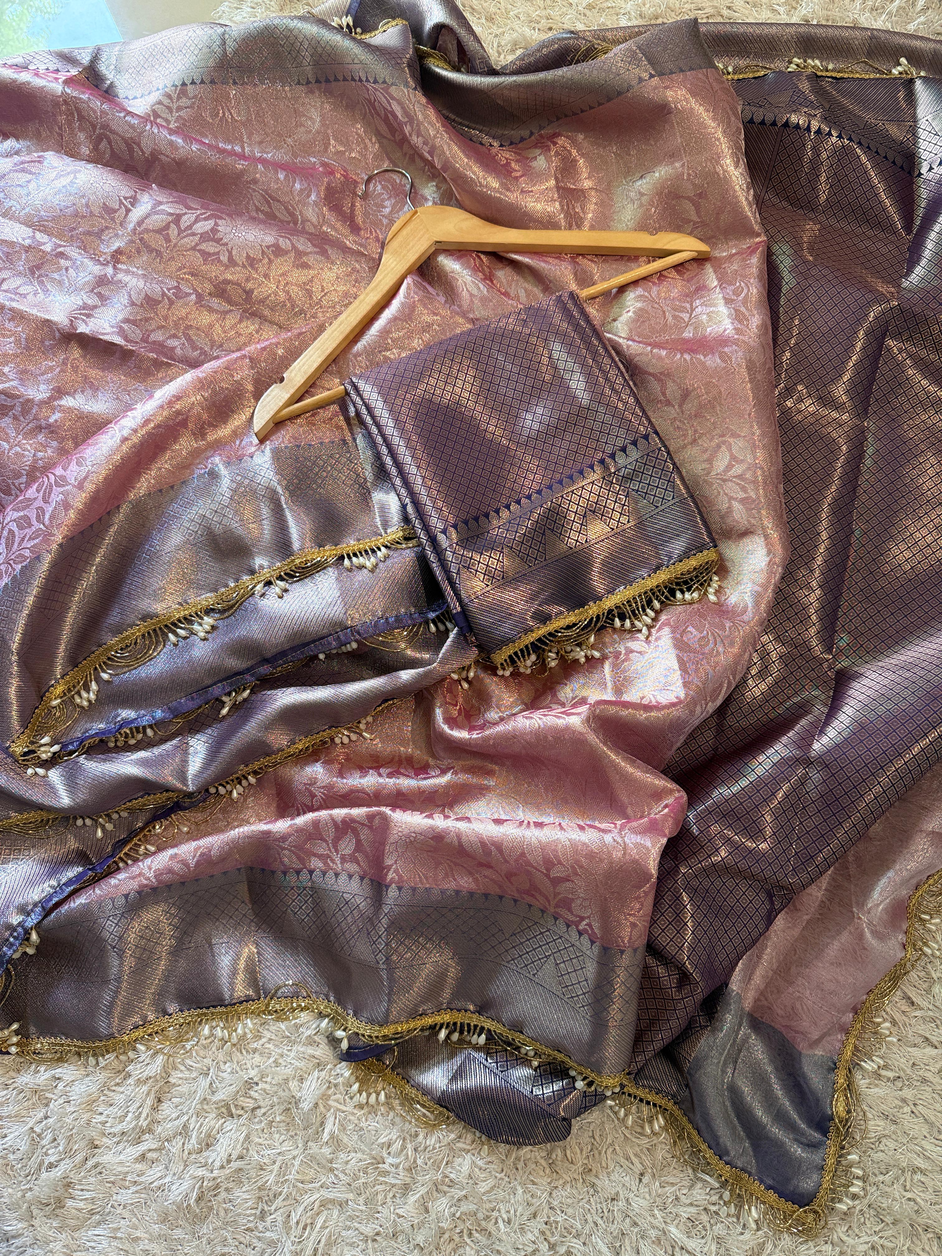 Banarasi Kanjivaram  katan Tissue Silk Saree With Beautiful lace border