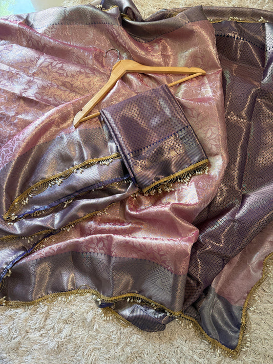 Banarasi Kanjivaram  katan Tissue Silk Saree With Beautiful lace border