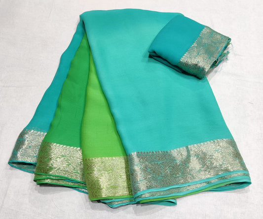Pure chiffon with banarasi border beautiful saree