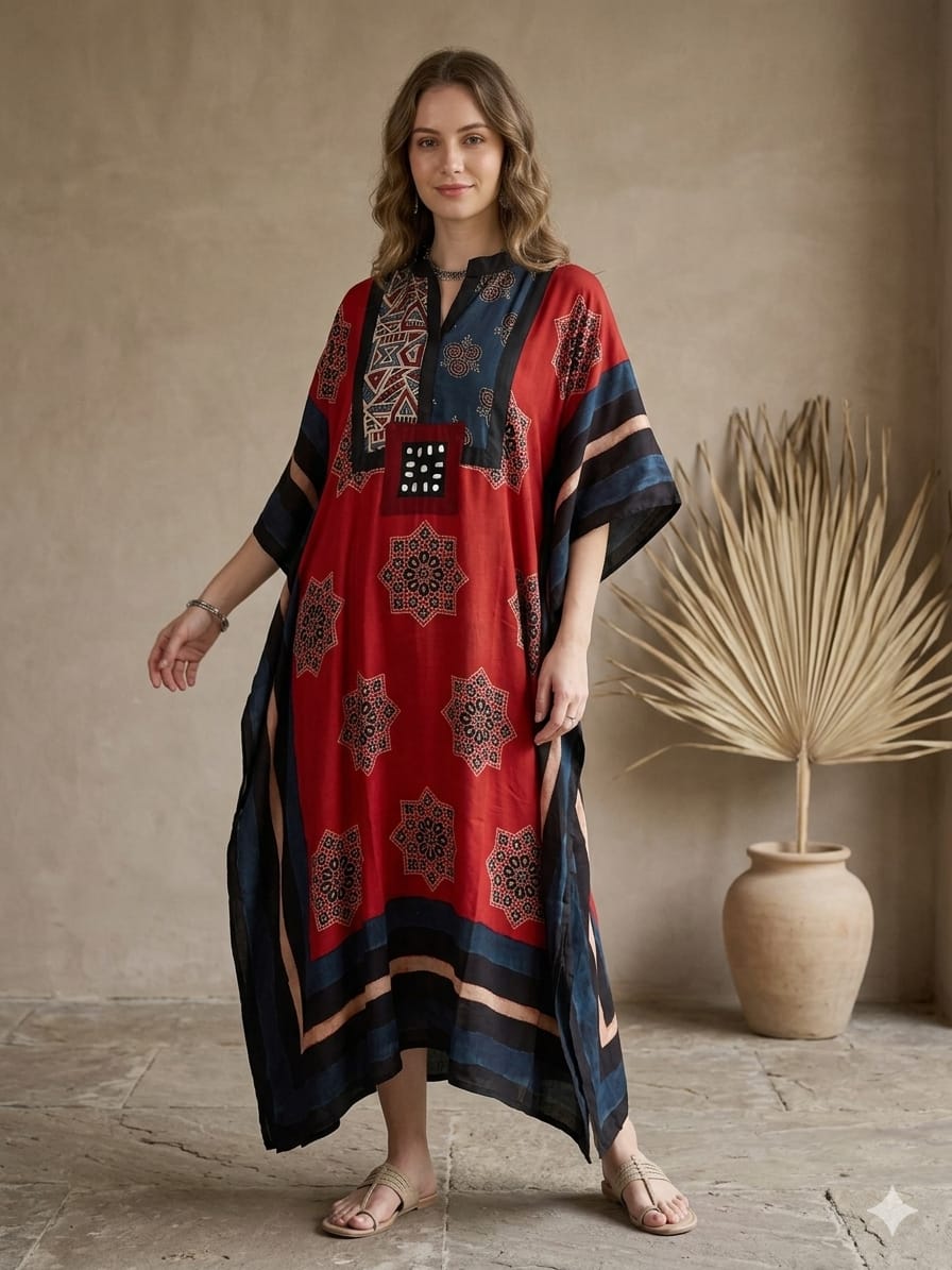 Pure Modal Silk Handblock Printed Kaftans Stitched suit