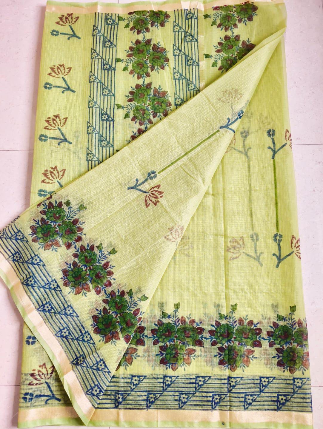 Beautiful kota cotton hand brush print work saree