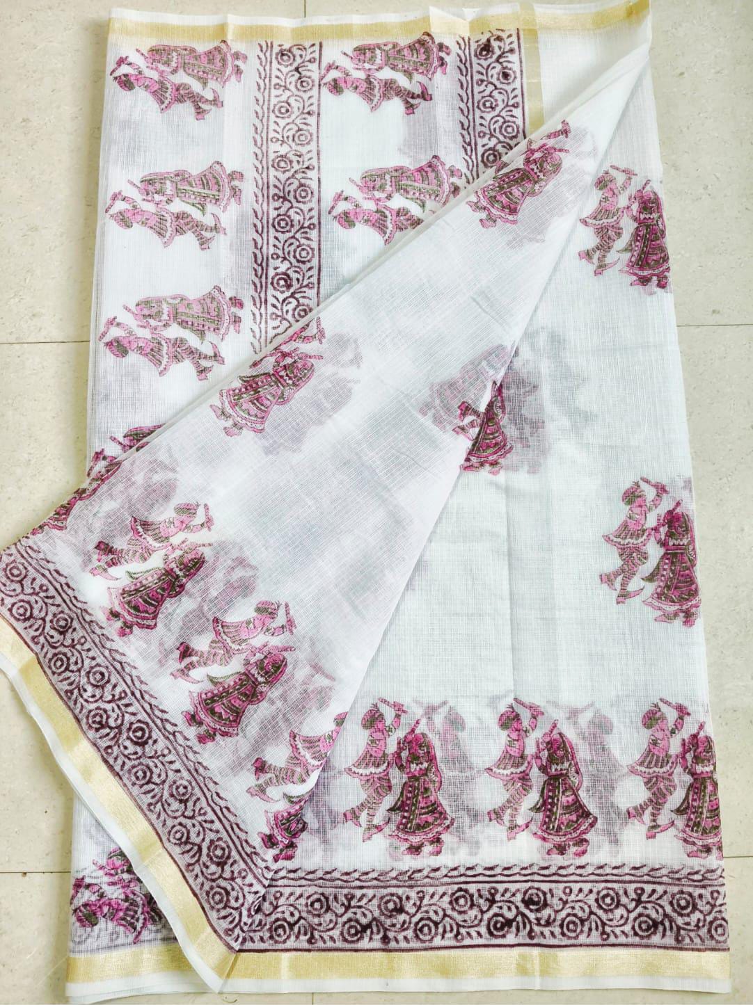 Beautiful kota cotton hand brush print work saree