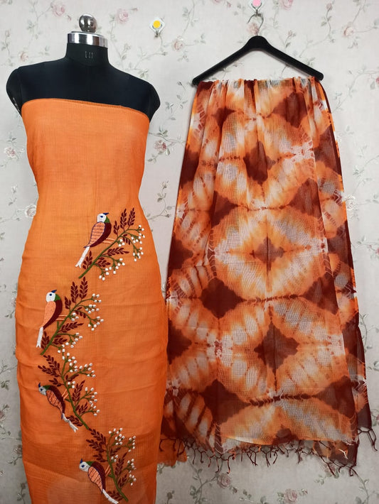 Kota-Doria Unstitched Suit with Embroidey Work