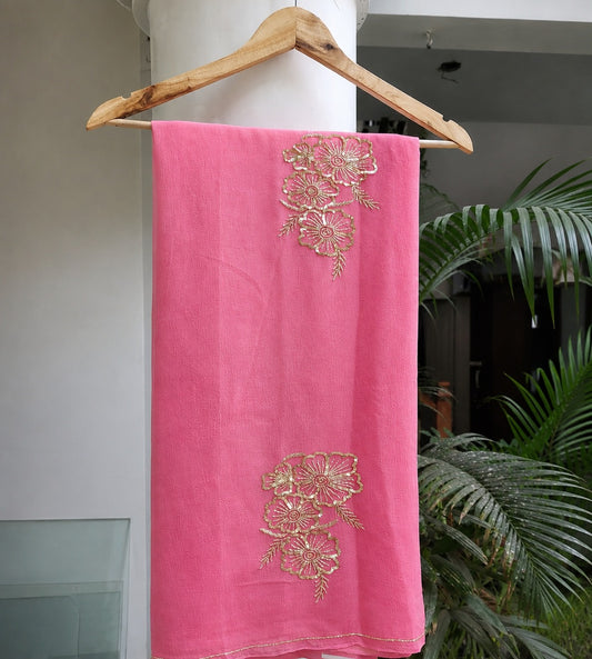 Pure Jaipuri Chiffon Hand-work motif work saree with blouse