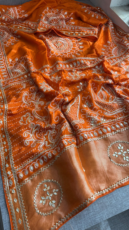 Pure Munga Silk Gotta Patti Work Saree With Blouse
