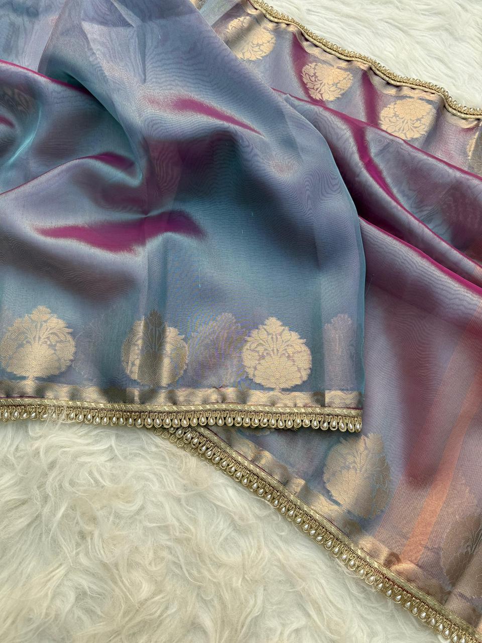 Banarasi Tissue Silk Saree With lace work border