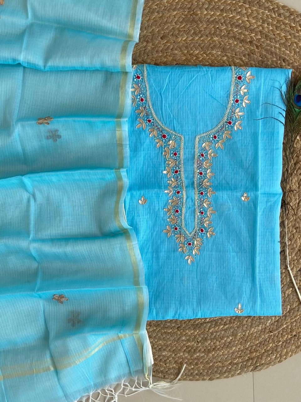 Pure Kota-Doria Unstitched Suit Gota Patti work  Work