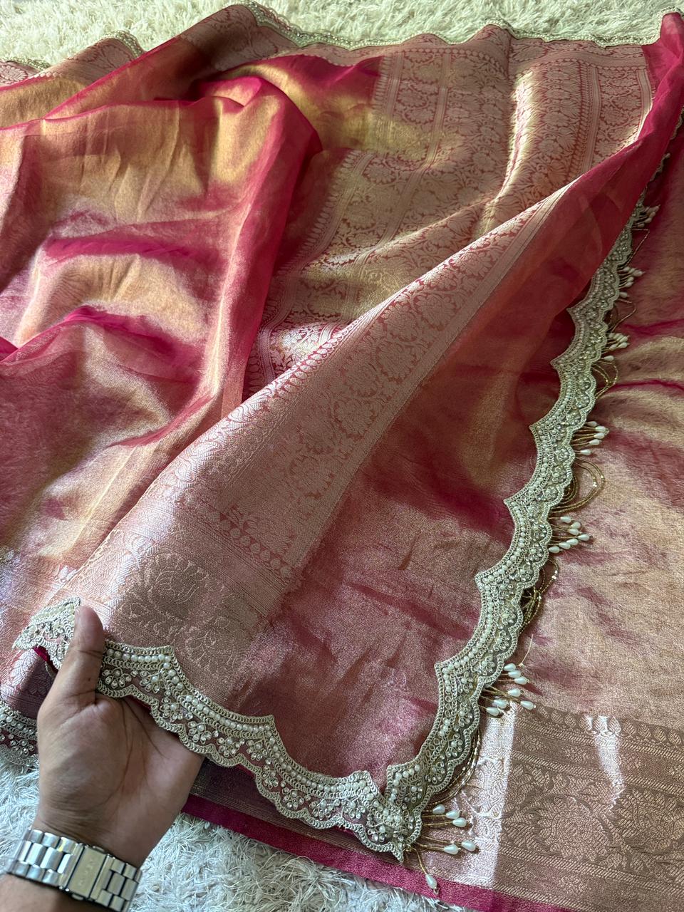 Banarasi Tissue Silk Saree With lace work border