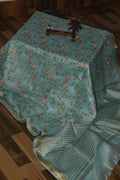 Pure Linen Silk Hand Embroidery Work Saree With Blouse