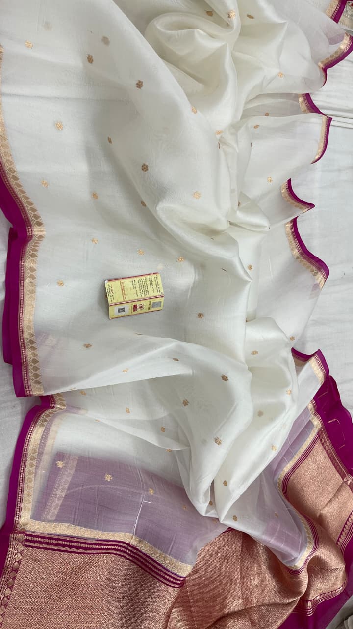 Pure Handloom banarasi  kora Silk Saree With Blouse