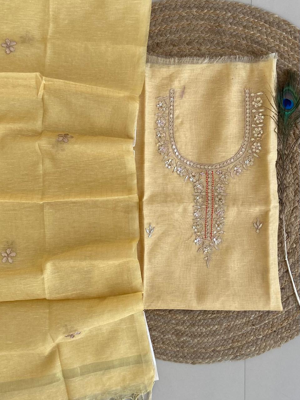 Pure Kota-Doria Unstitched Suit Gota Patti work  Work