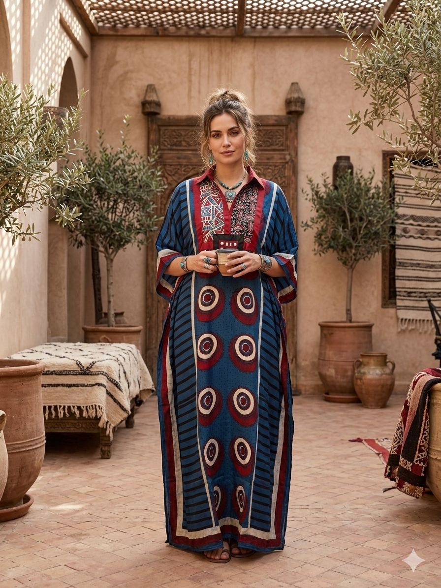 Pure Modal Silk Handblock Printed Kaftans Stitched suit
