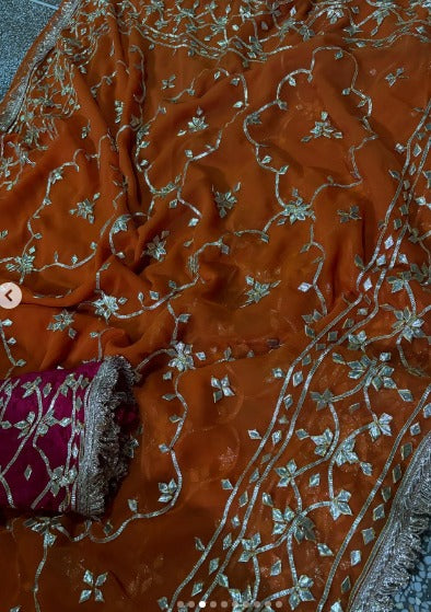 Pure Diamond Chiffon Gota Patti  Work Saree With Blouse