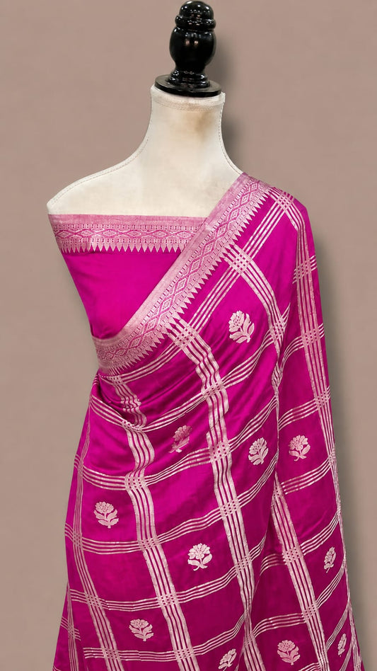 Mango Katan Banarasi Soft Silk Saree with Zari Check Weaving and Floral Boota Work