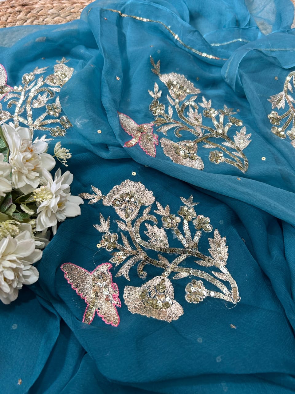 Pure Chiffon Jaipuri Beautiful motif  Work Saree