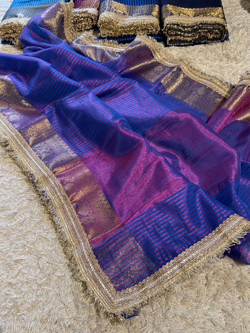 Banarasi Premium Tissue Silk Saree with Gotapatti + Uljhi lace work Border