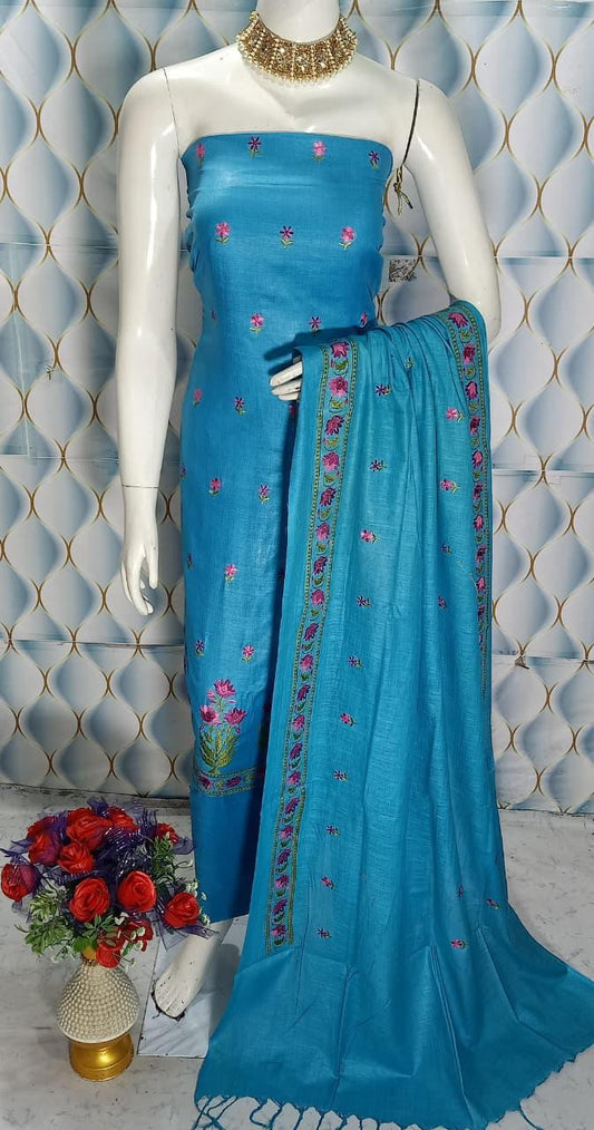 Cotton slub Embroidery Work Unstitched Suit.