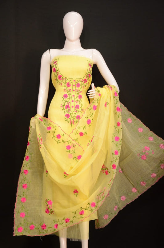 Pure Kota-Doria Unstitched Suit with Embroidery Work