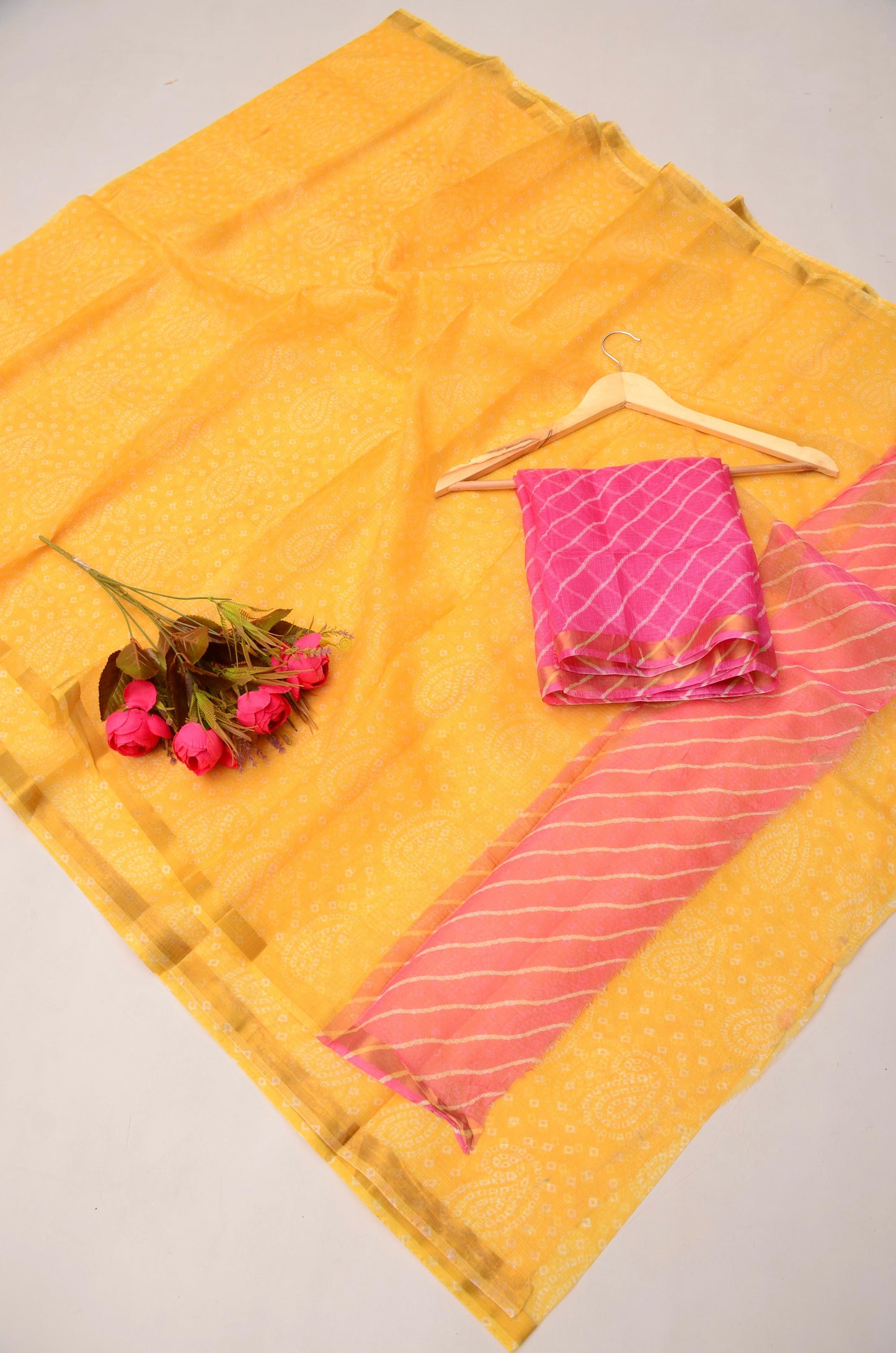 Pure Cotton Kota Doria Kalam Kari Floral Print Saree