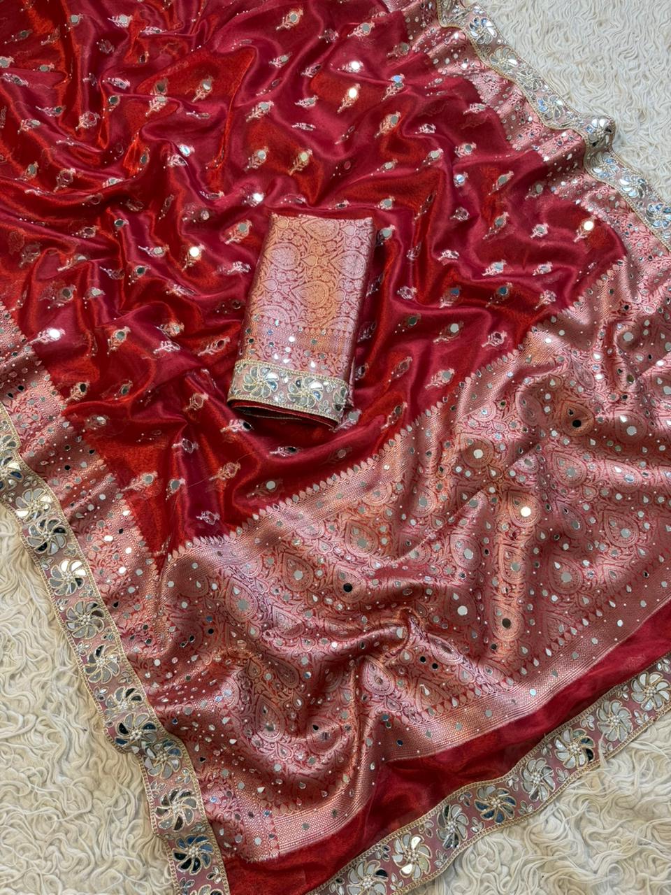 Banarasi Tissue Silk Saree With beautiful  borders with mirror  work