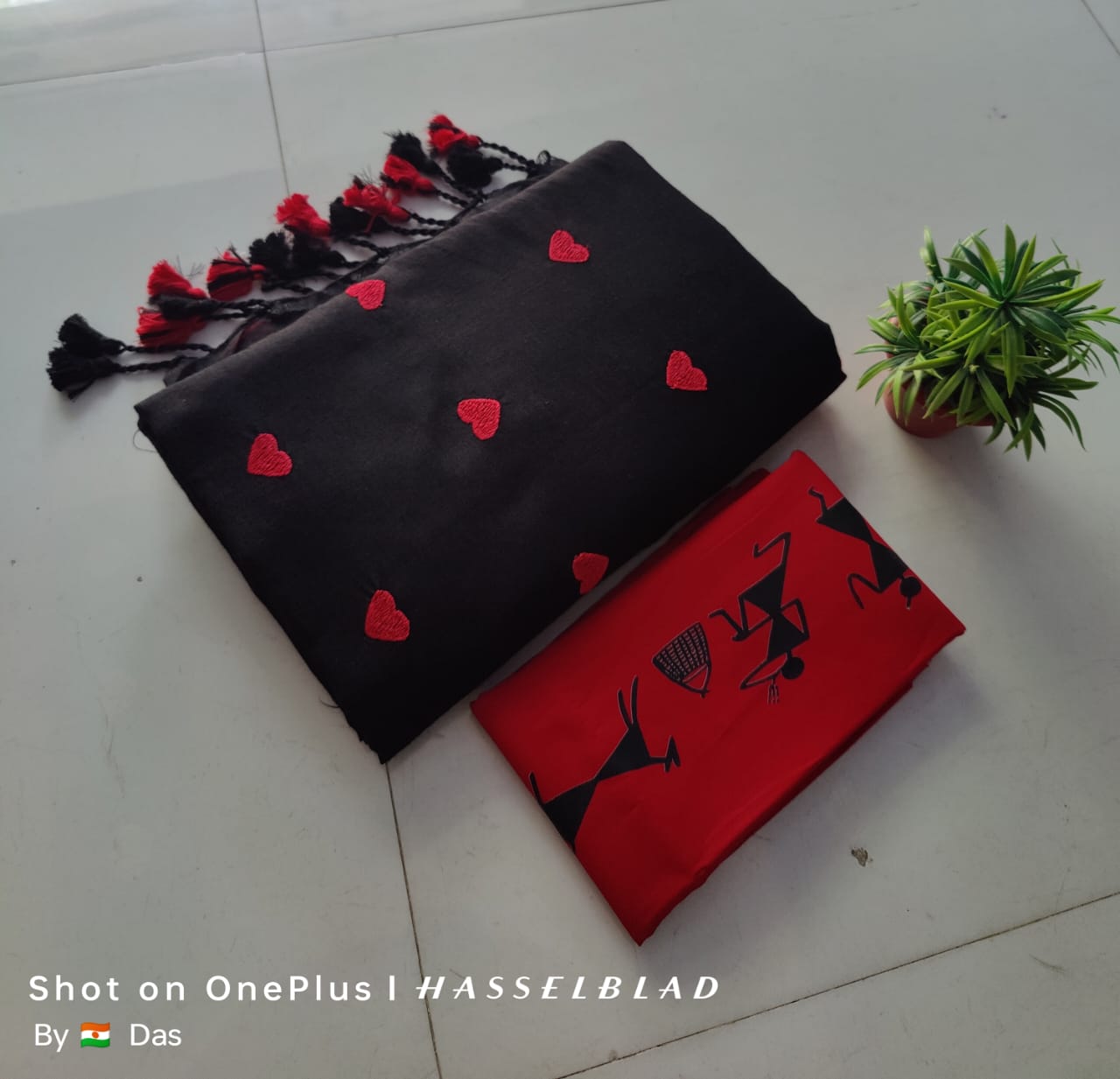 Beautiful Love Embroidery  Khaddi Cotton Saree