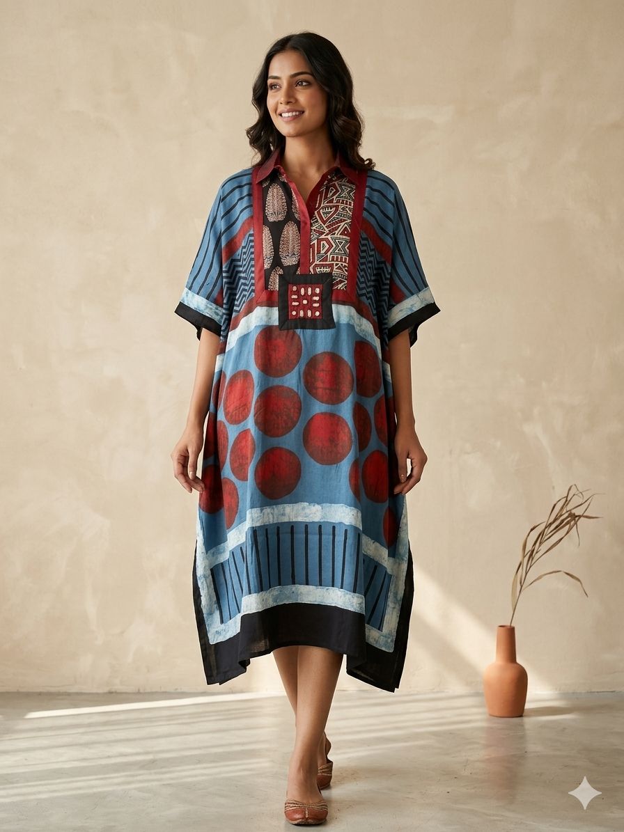 Pure Modal Silk Handblock Printed Kaftans Stitched suit