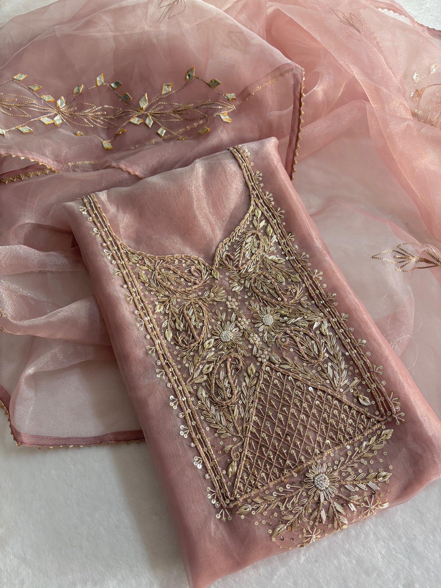 Organza Hand Work Unstitched Suit