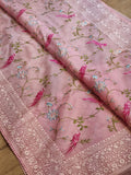 Pure Organza Silk  Parsi Embroidery Work Saree With Heavy Blouse