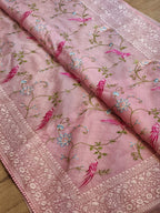Pure Organza Silk  Parsi Embroidery Work Saree With Heavy Blouse