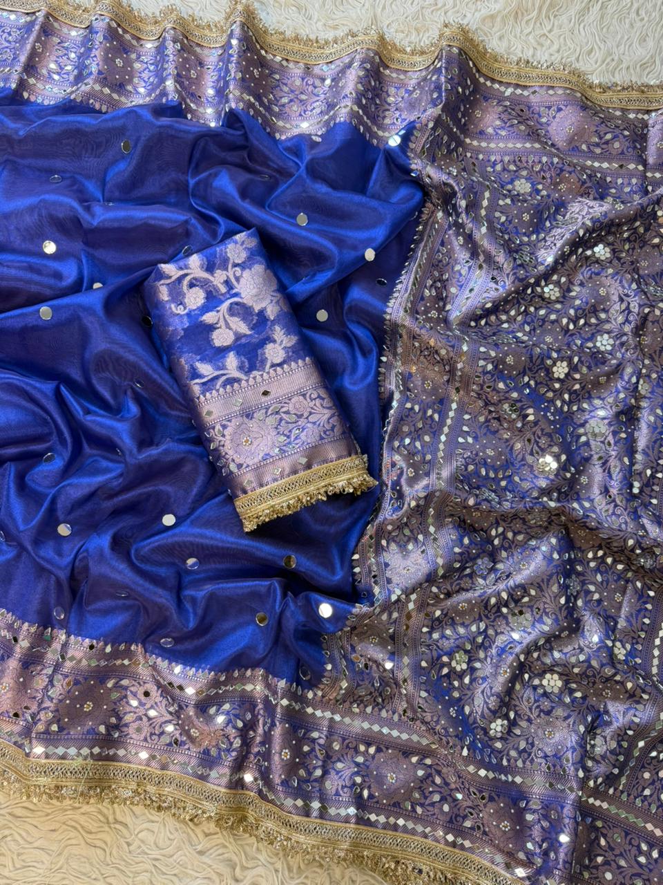 Banarasi Tissue Silk Saree With beautiful  borders with mirror  work