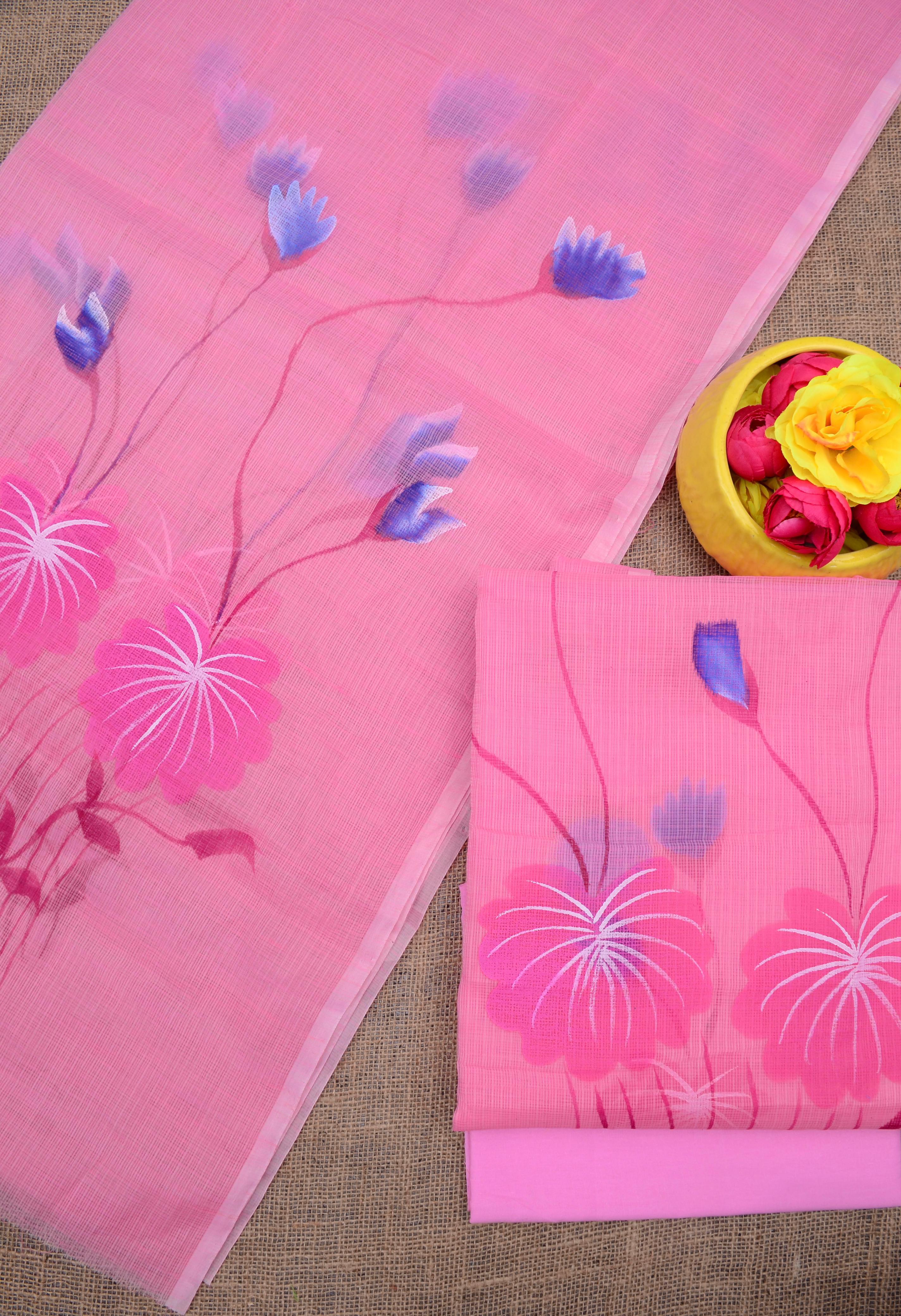 Beautiful kota cotton  hand brush print Unstitched suit