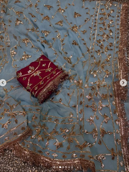 Pure Diamond Chiffon Gota Patti  Work Saree With Blouse