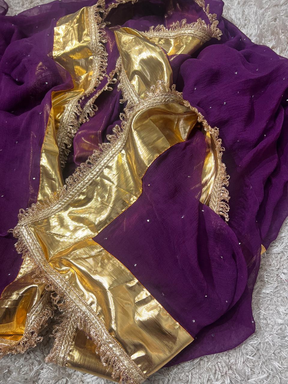 Pure jaipuri chiffon saree with beautiful mukaish work Lappa Border