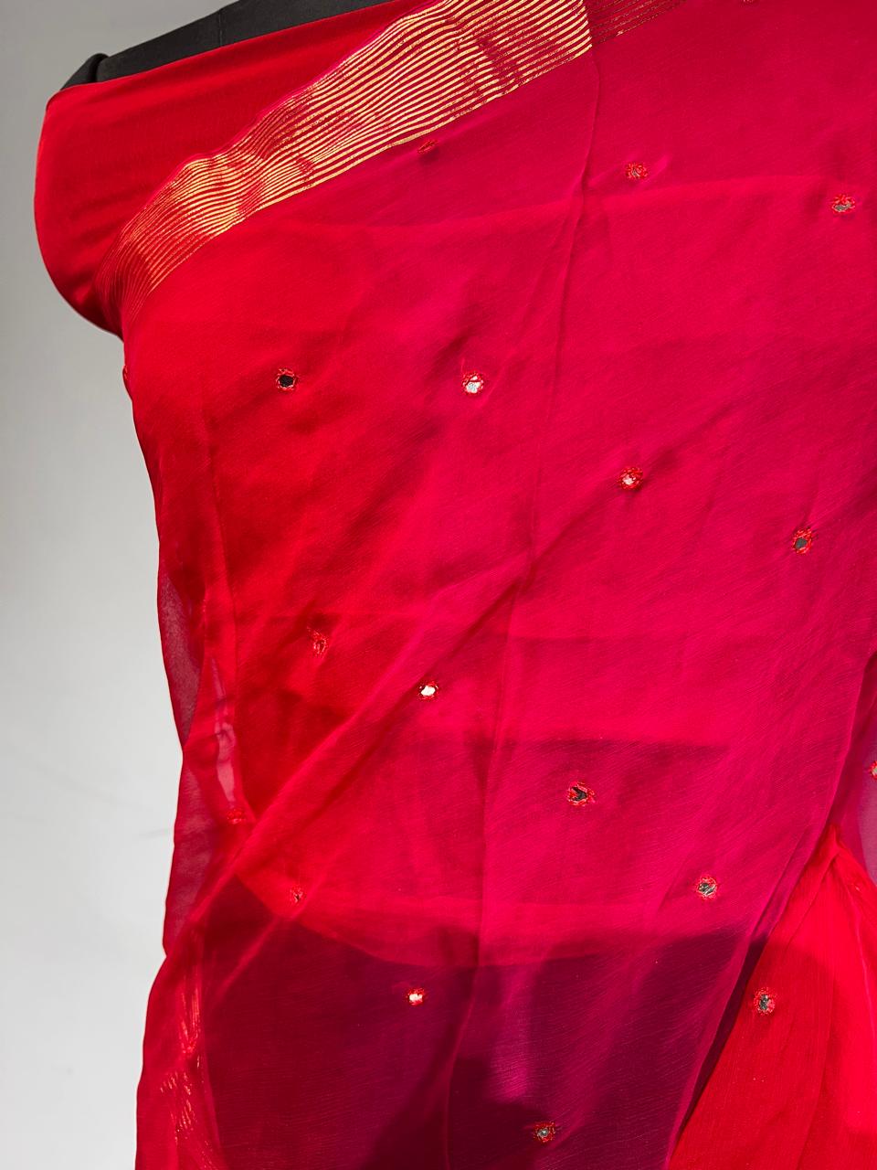 Pure Diamond Chiffon Beautiful Zari Border Work Saree With Blouse