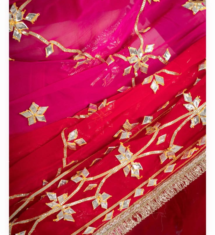 Pure Diamond Chiffon Gota Patti  Work Saree With Blouse