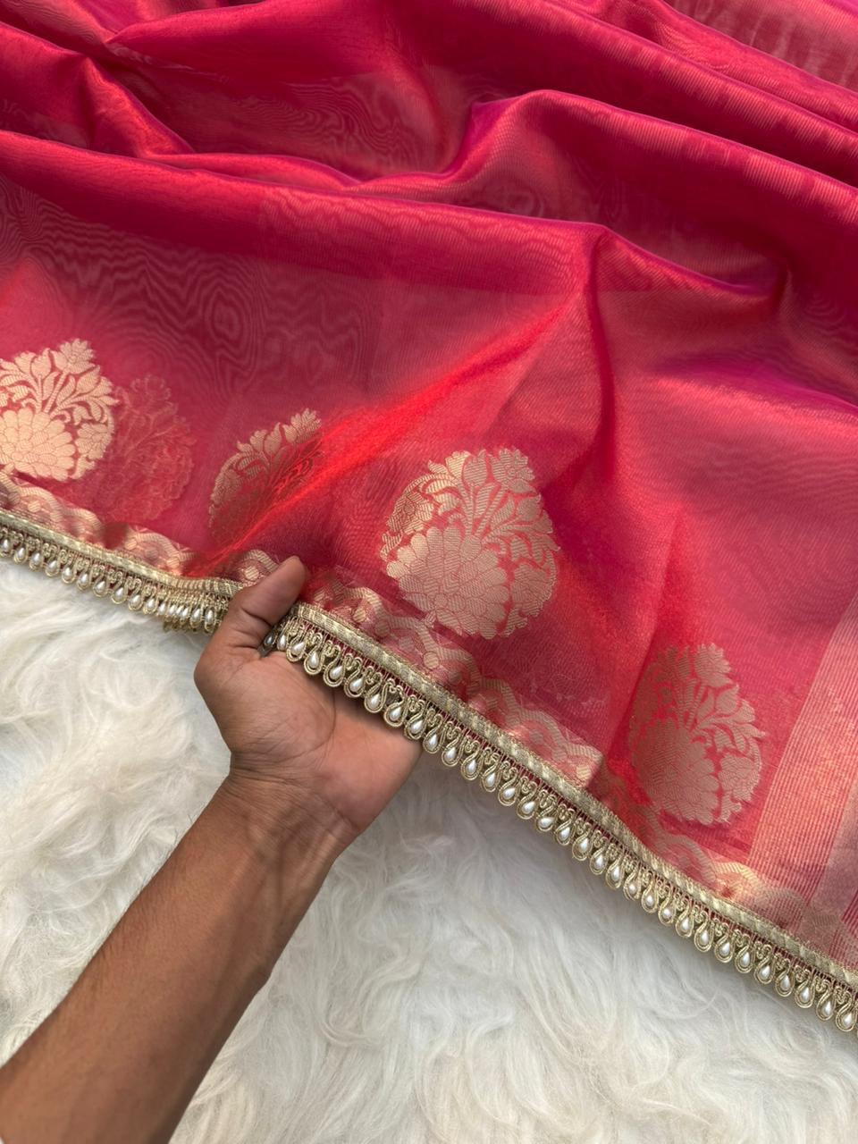 Banarasi Tissue Silk Saree With lace work border
