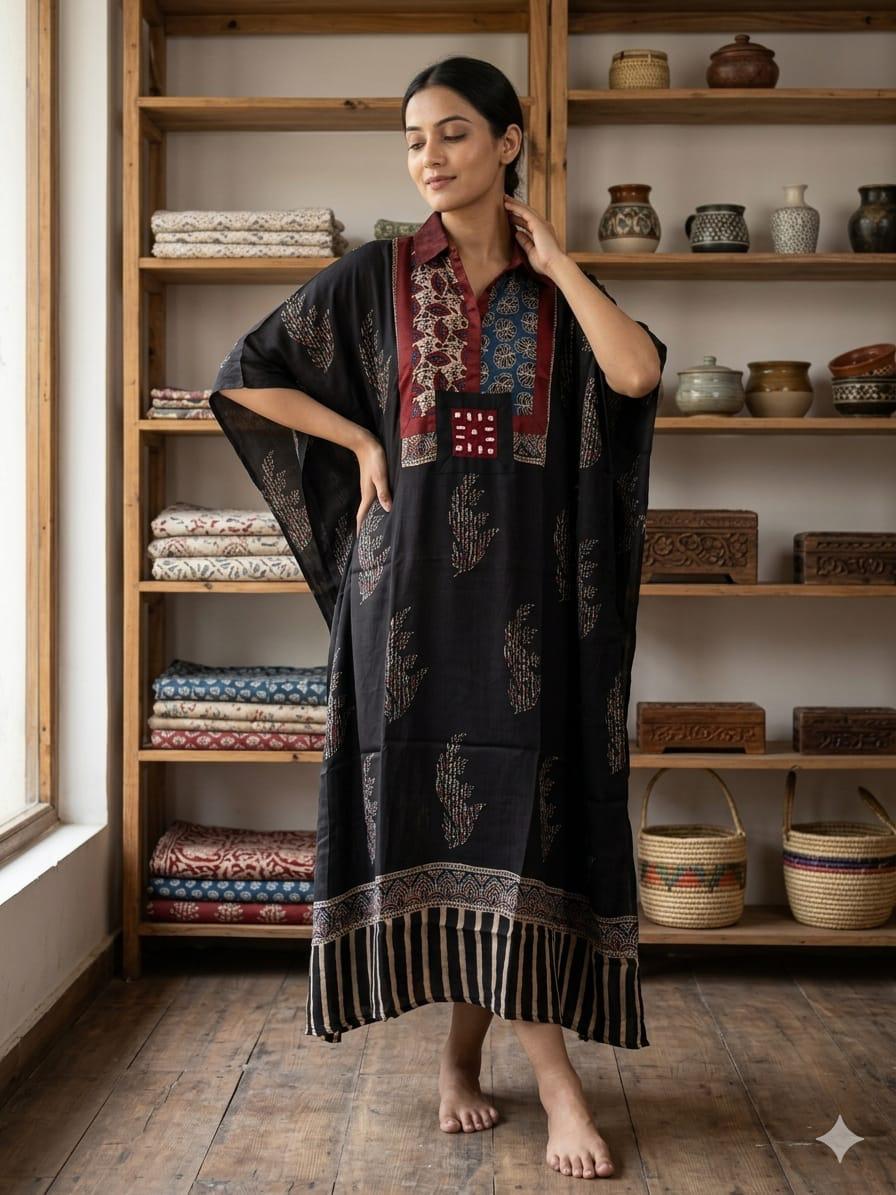 Pure Modal Silk Handblock Printed Kaftans Stitched suit