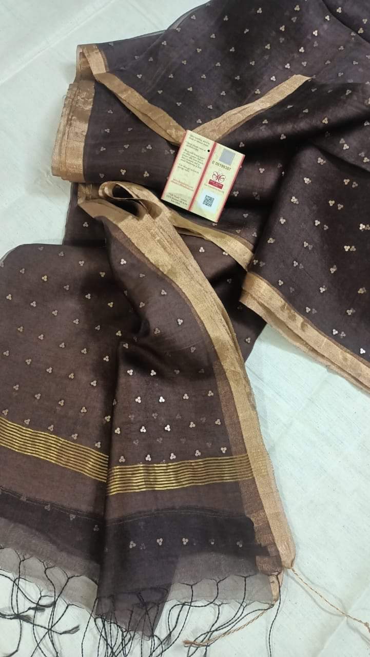 Bengal Handloom Pure Muslin Silk Saree With ( Silk Mark Certified)