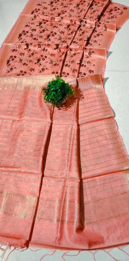 Bhagalpuri Kota silk hand block print saree