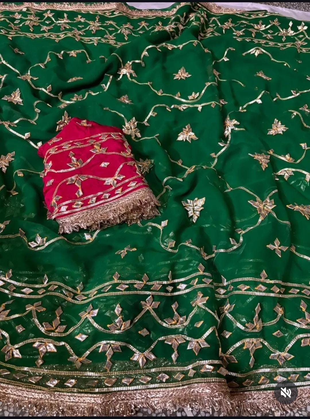 Pure Diamond Chiffon Gota Patti  Work Saree With Blouse