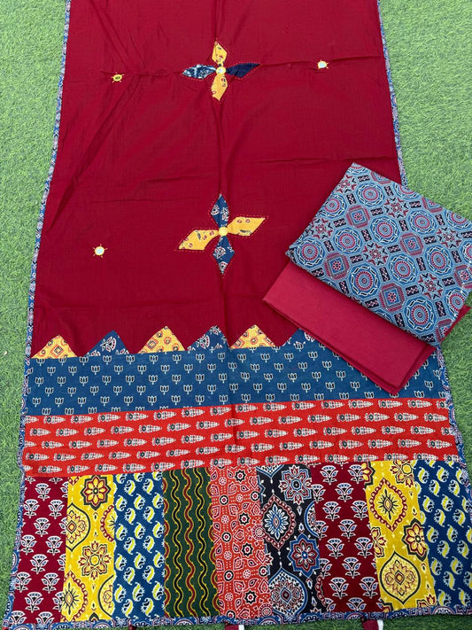 Ajrakh print cotton top With ajrakh mirror work  dupatta