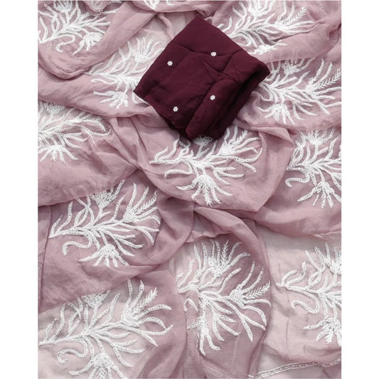 Lavender Diamond Chiffon Saree With  Blouse