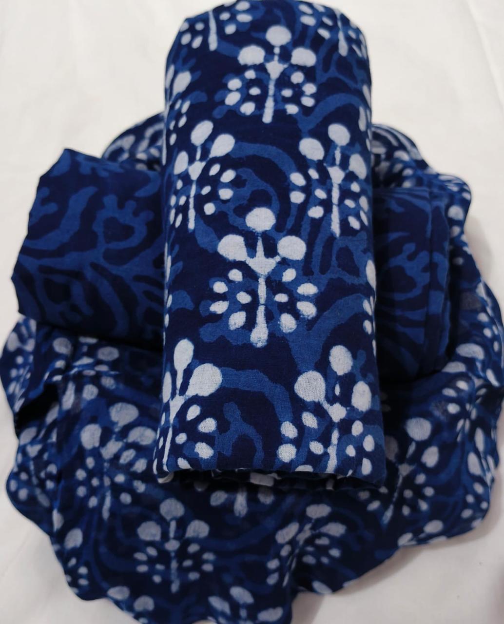 Pure cotton hand-block print suit with Chiffon dupatta