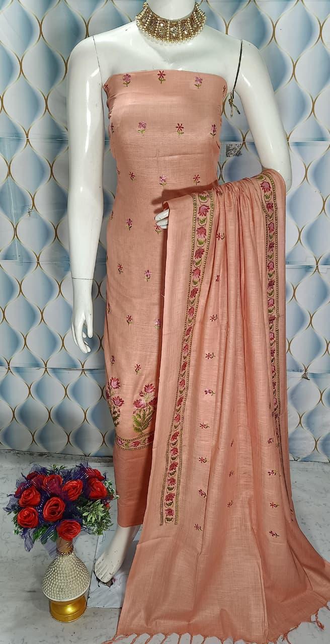 Cotton slub Embroidery Work Unstitched Suit