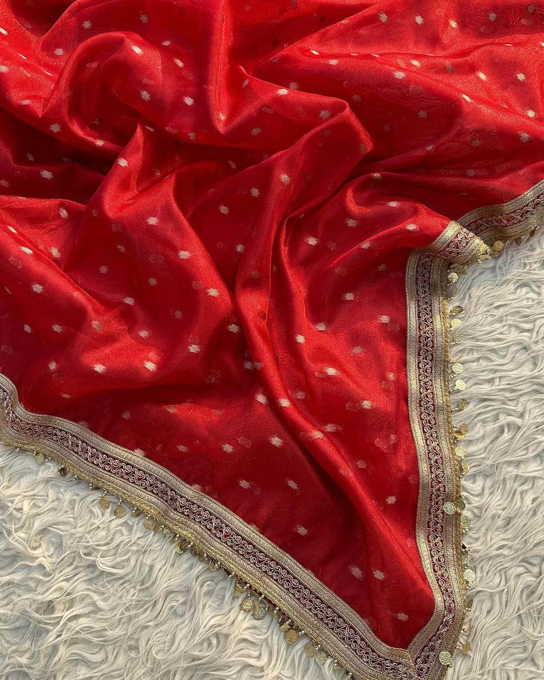 Banarasi Tissue Booti Silk Saree With Coin lace Work