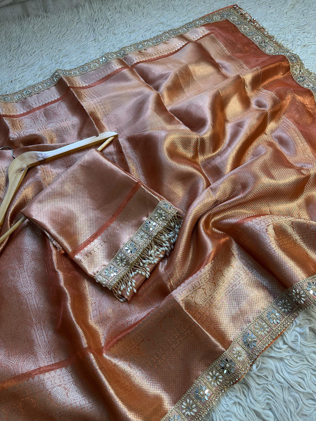 Banarasi Kanjivaram  katan Tissue Silk Saree With Beautiful lace border