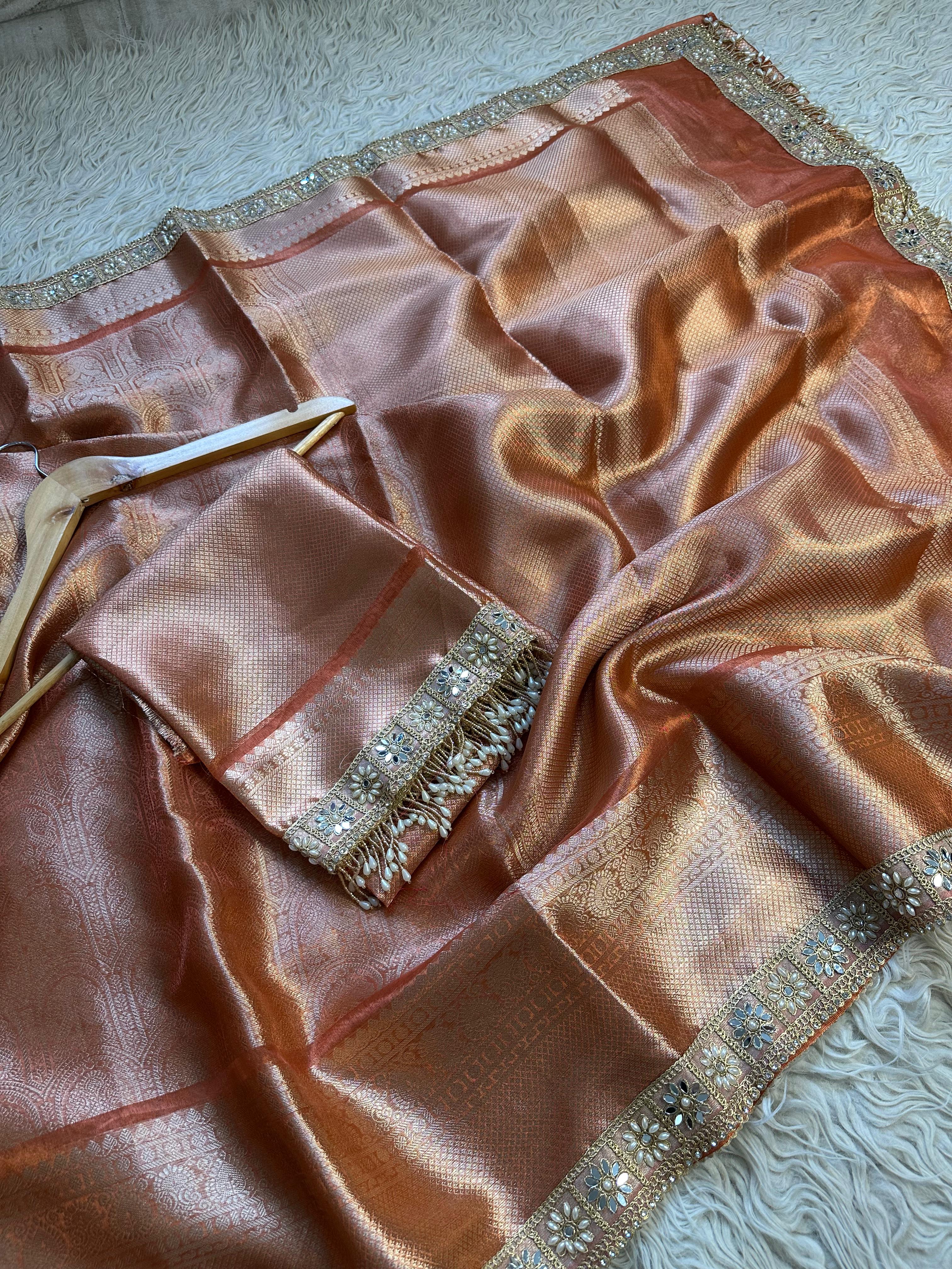 Banarasi Kanjivaram  katan Tissue Silk Saree With Beautiful lace border